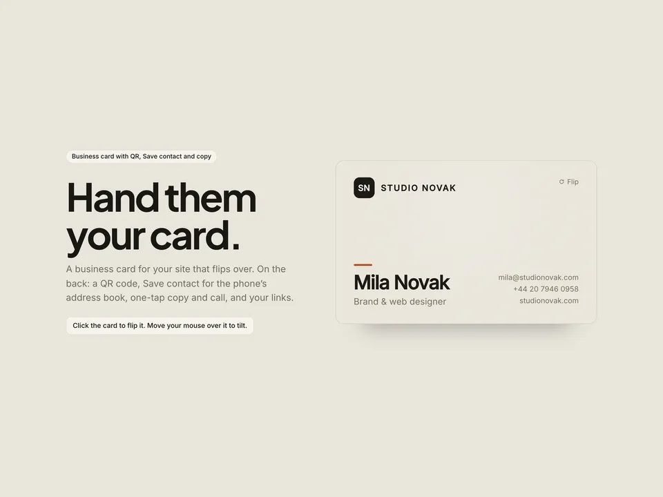 Calling Card — Contact card component for Framer