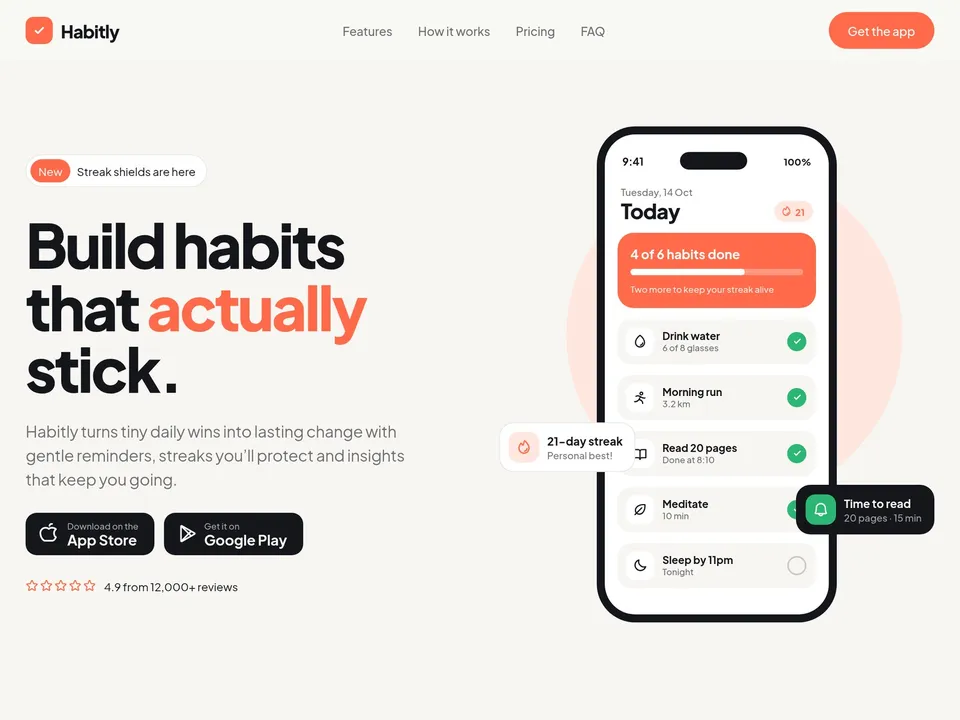 Habitly — App landing template for Framer