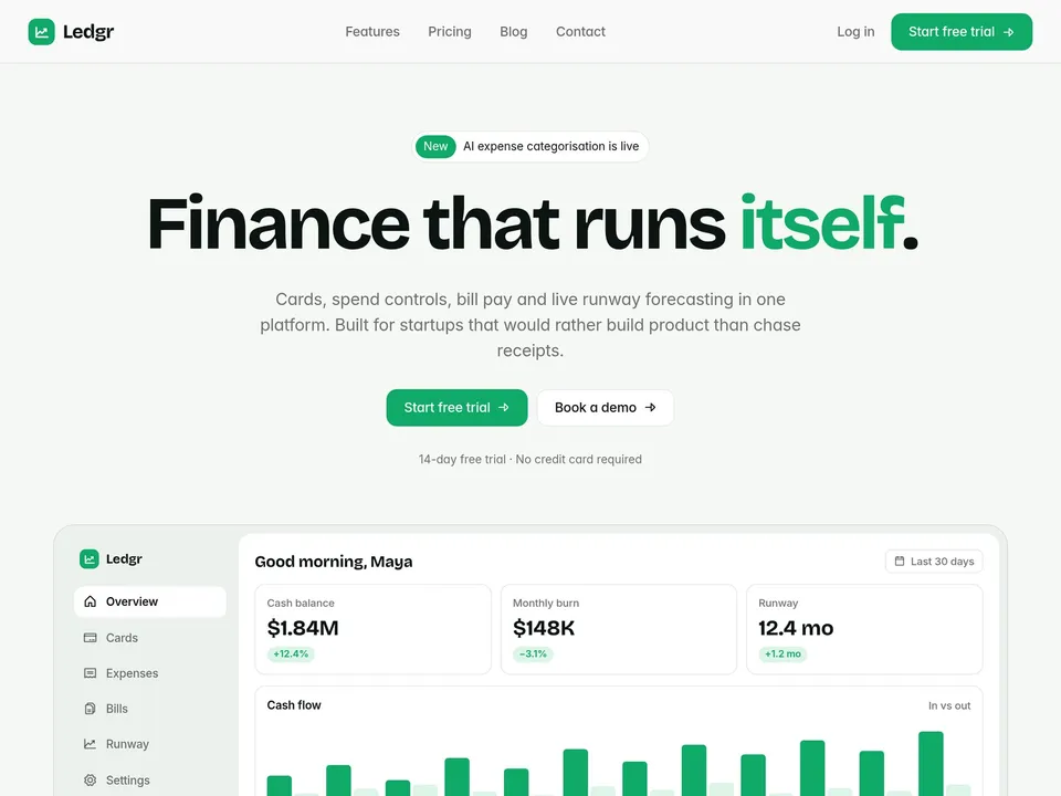 Ledgr — SaaS & fintech template for Framer