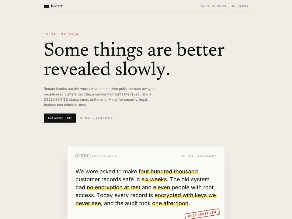 Redact — Text effect component for Framer
