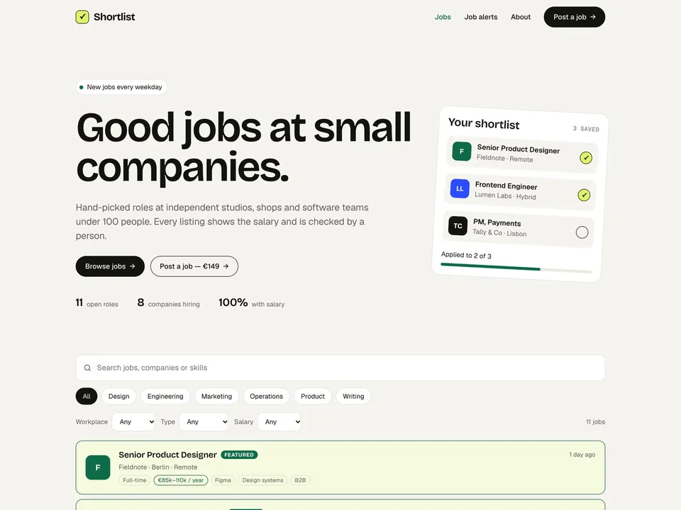 Shortlist — Job board template for Framer