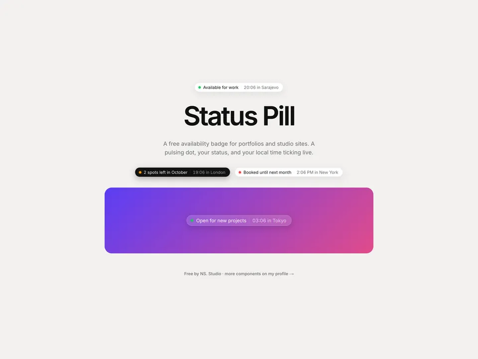 Status Pill — Badge component for Framer